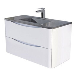 Plum&clay Eden Gloss White Wall Hung Vanity Unit With Grey Glass Basin (W)900mm - thumbnail 1