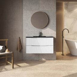 Plum&clay Eden Gloss White Wall Hung Vanity Unit With Grey Glass Basin (W)900mm - thumbnail 2