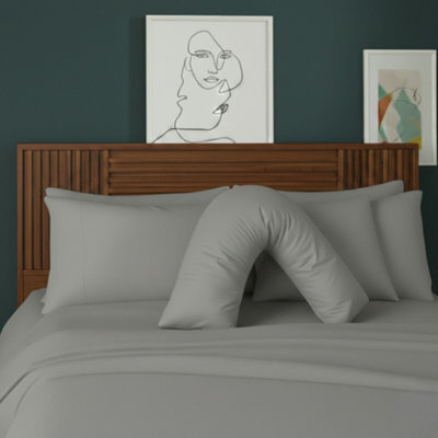 V Shape Pillowcase For Support Maternity Pillows Polycotton Easy Care Silver - image 1