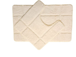2Pcs Soft Microfiber Non-Slip Bath & Pedestal Mat Set - Cream