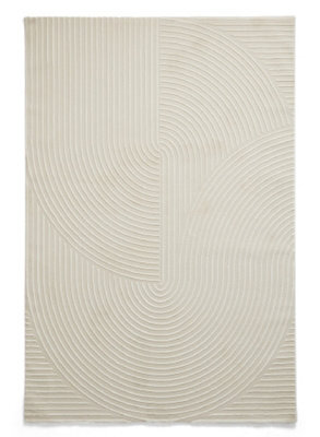 Cream Washable Rug, Optical (3D) Rug, 12mm Thick Abstract Rug, Modern Rug For Bedroom, & Dining Room-160Cm X 230Cm - image 1