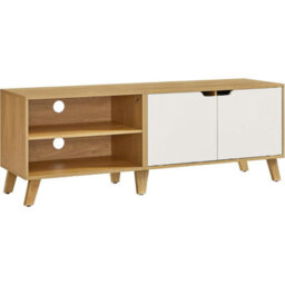 Songmics Vasagle Tv Stand With Doors, Entertainment Cabinet With Adjustable Shelves, Media Console Table, Straw Yellow And Cream White - thumbnail 6