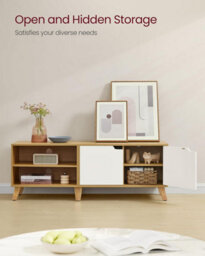 Songmics Vasagle Tv Stand With Doors, Entertainment Cabinet With Adjustable Shelves, Media Console Table, Straw Yellow And Cream White - thumbnail 3