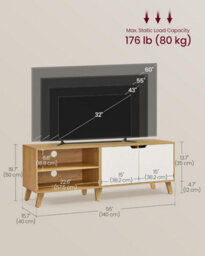Songmics Vasagle Tv Stand With Doors, Entertainment Cabinet With Adjustable Shelves, Media Console Table, Straw Yellow And Cream White - thumbnail 2