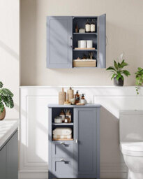 Wall-Mounted Bathroom Cabinet, Adjustable Shelves, Storage Unit, Dove Grey - thumbnail 5