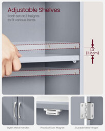 Wall-Mounted Bathroom Cabinet, Adjustable Shelves, Storage Unit, Dove Grey - thumbnail 4