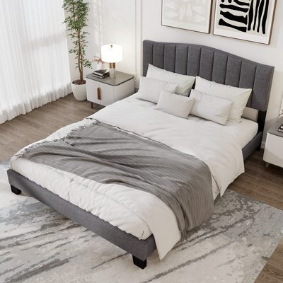 Costway Double Size Bed Frame Adjustable Vertical Upholstered Headboard - image 1