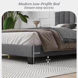 Costway Double Size Bed Frame Adjustable Vertical Upholstered Headboard - thumbnail 6