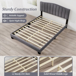 Costway Double Size Bed Frame Adjustable Vertical Upholstered Headboard - thumbnail 5