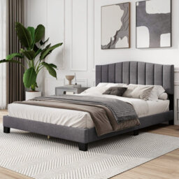 Costway Double Size Bed Frame Adjustable Vertical Upholstered Headboard - thumbnail 7