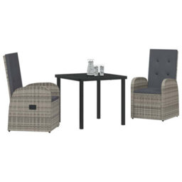 Berkfield Modern Garden Dining Set With Cushion 3 Pcs Grey Poly Rattan - thumbnail 3