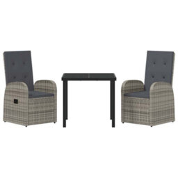 Berkfield Modern Garden Dining Set With Cushion 3 Pcs Grey Poly Rattan - thumbnail 7