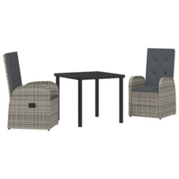 Berkfield Modern Garden Dining Set With Cushion 3 Pcs Grey Poly Rattan