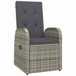 Berkfield Modern Garden Dining Set With Cushion 3 Pcs Grey Poly Rattan - thumbnail 6
