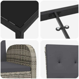 Berkfield Modern Garden Dining Set With Cushion 3 Pcs Grey Poly Rattan - thumbnail 9