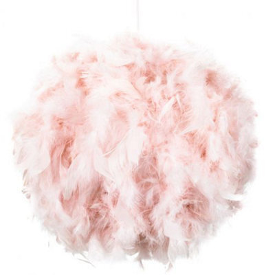 Happy Homewares Contemporary And Unique Large Pink Real Feather Decorated Pendant Light Shade - image 1