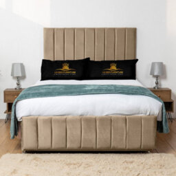 UKBEDFURNITURE Falcon Beige Plush Divan Bed Base With 26 Inch Headboard & 10 Inch Orthopaedic Mattress - No Storage - thumbnail 1