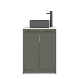 Royal Bathrooms Royal Bathroom Elmore 600mm Matt Green Freestanding Bathroom Vanity Unit 2 Door Plain White Worktop With Art Square Basin - thumbnail 7