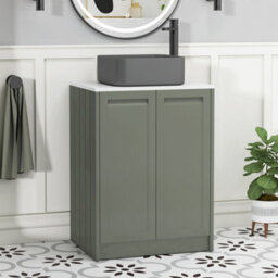 Royal Bathrooms Royal Bathroom Elmore 600mm Matt Green Freestanding Bathroom Vanity Unit 2 Door Plain White Worktop With Art Square Basin - thumbnail 1