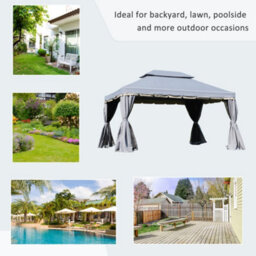 Outsunny 3X4M 2-Tier Gazebo Aluminium Garden Marquee Party Tent Grey - thumbnail 7