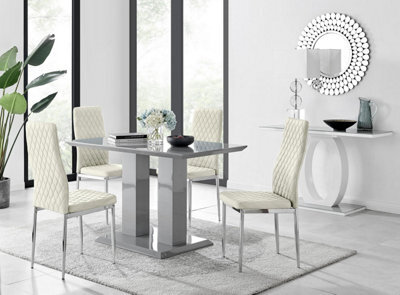 Furniturebox Uk Imperia 4 Grey Dining Table And 4 Cream Velvet Milan Chairs - image 1