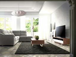Angel Cerda Stylish White Wood Tv Stand With Walnut And Chrome Legs - thumbnail 3