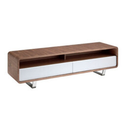 Angel Cerda Stylish White Wood Tv Stand With Walnut And Chrome Legs