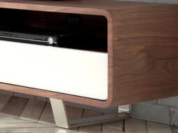 Angel Cerda Stylish White Wood Tv Stand With Walnut And Chrome Legs - thumbnail 4