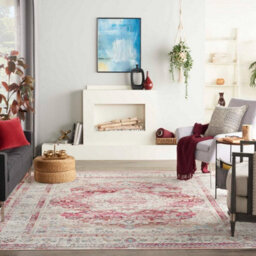 Red Ivory Luxurious Traditional Persian Easy To Clean Bordered Floral Rug For Dining Room -61Cm X 115Cm - thumbnail 2