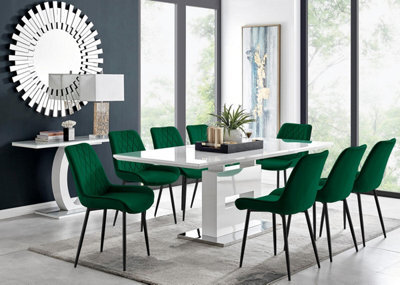 Furniturebox Uk Arezzo Large Extending Dining Table And 8 Green Pesaro Black Leg Chairs - image 1