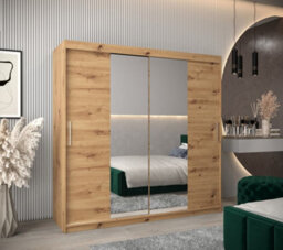 Arte Tokyo 01 Contemporary Mirrored 2 Sliding Door Wardrobe 9 Shelves 2 Rails Oak Artisan Effect (H)2000mm (W)2000mm (D)620mm - thumbnail 2