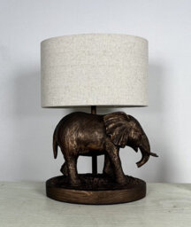 K Living Elephant Lamp In An Antique Copper Resin Table Lamp With An Oval Natural Linen Shade - thumbnail 4