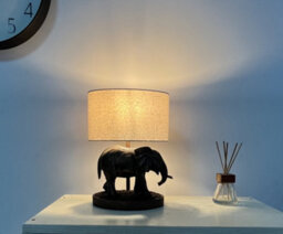 K Living Elephant Lamp In An Antique Copper Resin Table Lamp With An Oval Natural Linen Shade - thumbnail 3