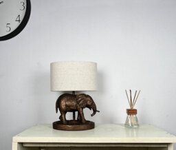 K Living Elephant Lamp In An Antique Copper Resin Table Lamp With An Oval Natural Linen Shade - thumbnail 2