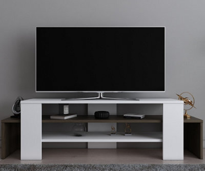 Decorotika Lenora Tv Stand Tv Cabinet Multimedia Unit With Open Shelves - White And Walnut Pattern - image 1