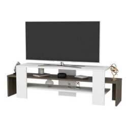Decorotika Lenora Tv Stand Tv Cabinet Multimedia Unit With Open Shelves - White And Walnut Pattern - thumbnail 3