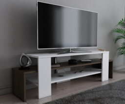 Decorotika Lenora Tv Stand Tv Cabinet Multimedia Unit With Open Shelves - White And Walnut Pattern - thumbnail 2