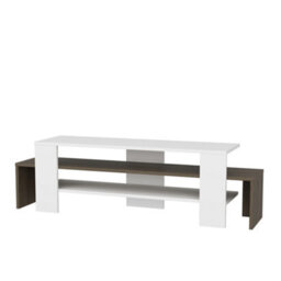 Decorotika Lenora Tv Stand Tv Cabinet Multimedia Unit With Open Shelves - White And Walnut Pattern - thumbnail 4