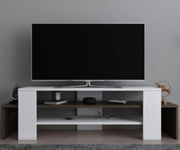 Decorotika Lenora Tv Stand Tv Cabinet Multimedia Unit With Open Shelves - White And Walnut Pattern