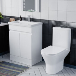 Nes Home 600mm Gloss White Basin Vanity & Close Coupled Rimless Toilet - thumbnail 1