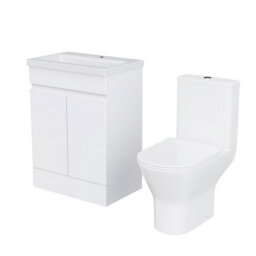 Nes Home 600mm Gloss White Basin Vanity & Close Coupled Rimless Toilet - thumbnail 7
