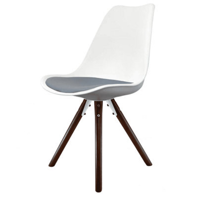 Fusion Living Soho White & Dark Grey Plastic Dining Chair With Pyramid Dark Wood Legs - image 1
