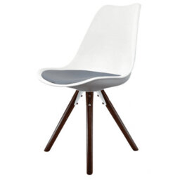 Fusion Living Soho White & Dark Grey Plastic Dining Chair With Pyramid Dark Wood Legs - thumbnail 1