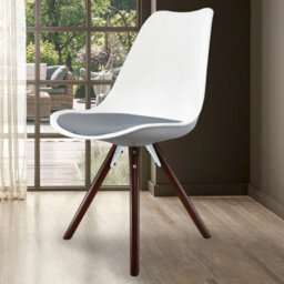 Fusion Living Soho White & Dark Grey Plastic Dining Chair With Pyramid Dark Wood Legs - thumbnail 2
