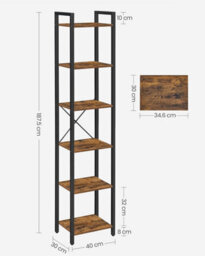 Songmics Industrial 6-Tier Shelving Unit, Bookshelf, Office Study Bookcase, Organizing Shelves, Rustic Brown And Black - thumbnail 2