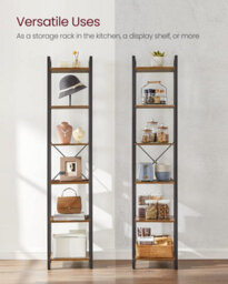 Songmics Industrial 6-Tier Shelving Unit, Bookshelf, Office Study Bookcase, Organizing Shelves, Rustic Brown And Black - thumbnail 7