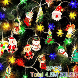 CLEFFNS Christmas Lights Decoration, 15Ft 30Led Christmas Tree Snowman Crutch String Lights For Xmas Festive Decorations, Battery Operated - thumbnail 1