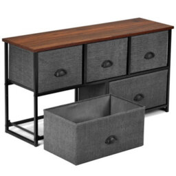 5 Drawers Cabinet 2-Tier Fabric Storage Organizer Chest Of Drawers With Baskets - thumbnail 3