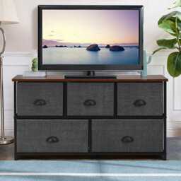 5 Drawers Cabinet 2-Tier Fabric Storage Organizer Chest Of Drawers With Baskets - thumbnail 6
