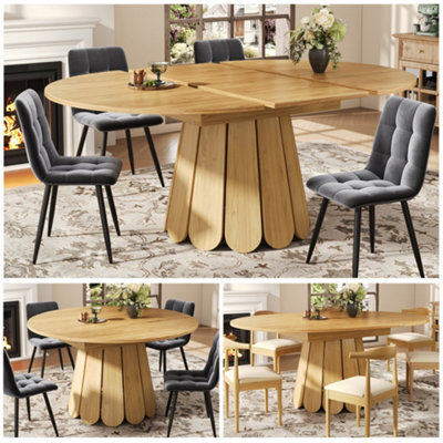 Matteo Extendable Round Dining Table, Natural Wood Effect, 118-158Cm - image 1